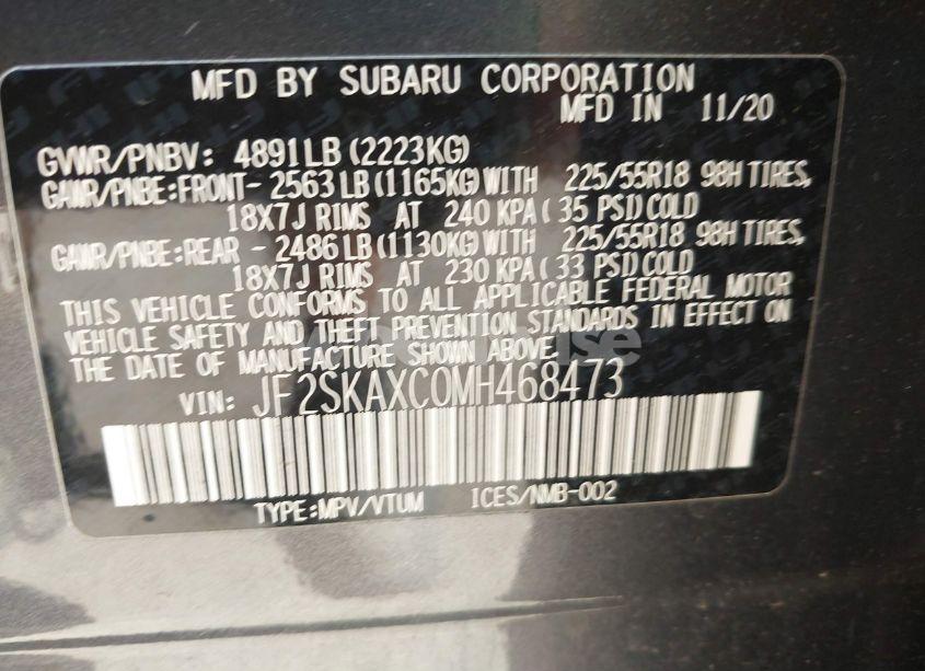 Photo 9 of 2021 Subaru Forester TOURING (VIN JF2SKAXC0MH468473)