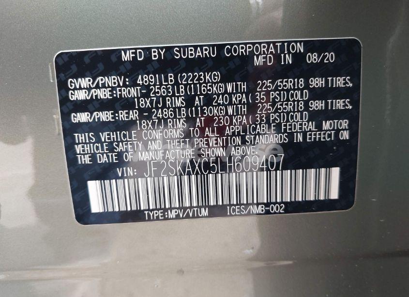 Photo 9 of 2020 Subaru Forester TOURING (VIN JF2SKAXC5LH609407)