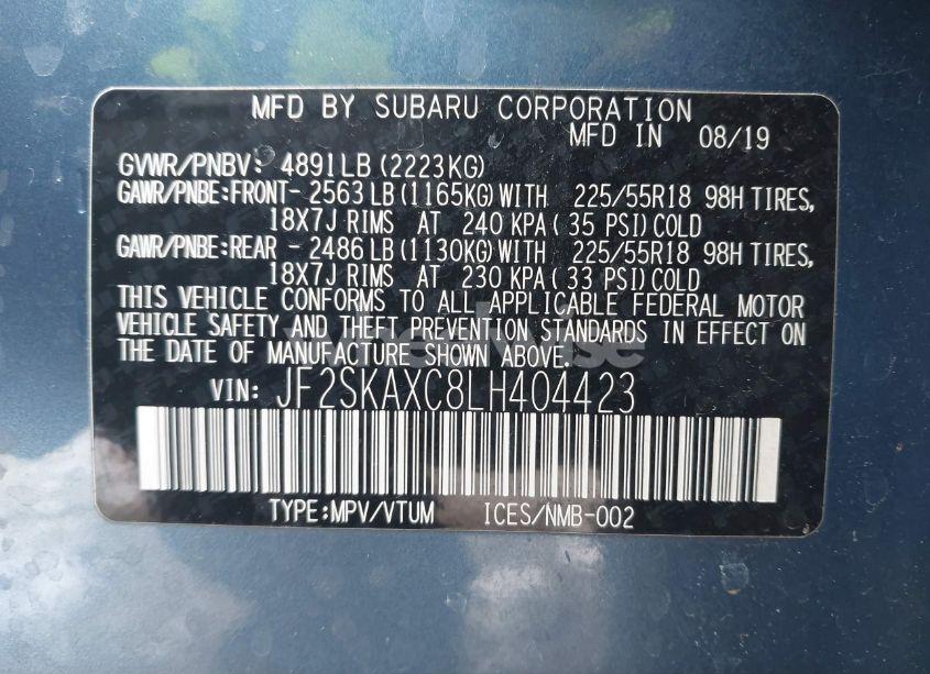 Photo 9 of 2020 Subaru Forester TOURING (VIN JF2SKAXC8LH404423)