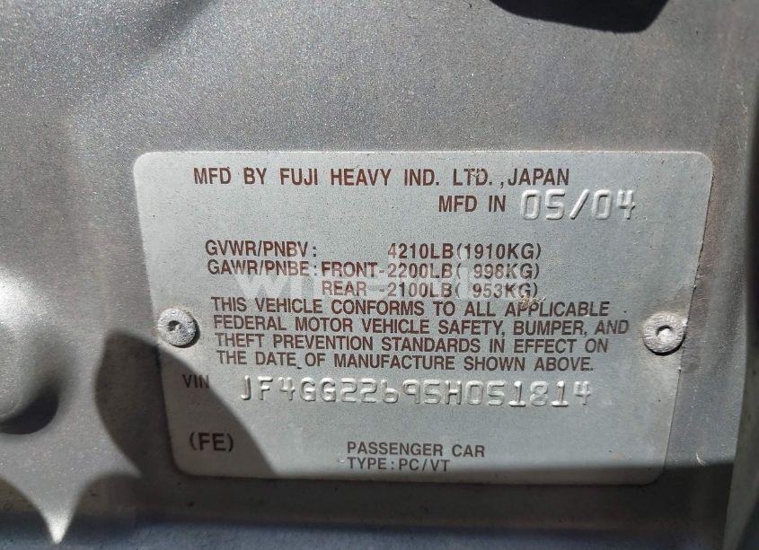 Photo 9 of 2005 Saab 9-2x AERO (VIN JF4GG22695H051814)