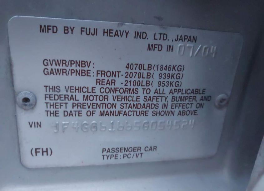 Photo 9 of 2005 Saab 9-2x LINEAR (VIN JF4GG61665G054524)