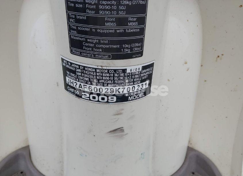 Photo 10 of 2009 Honda Chf50 N/A (VIN JH2AF60029K700231)