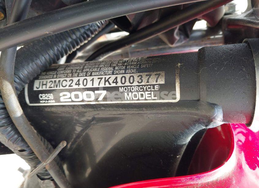 Photo 10 of 2007 Honda Cb250 N/A (VIN JH2MC24017K400377)