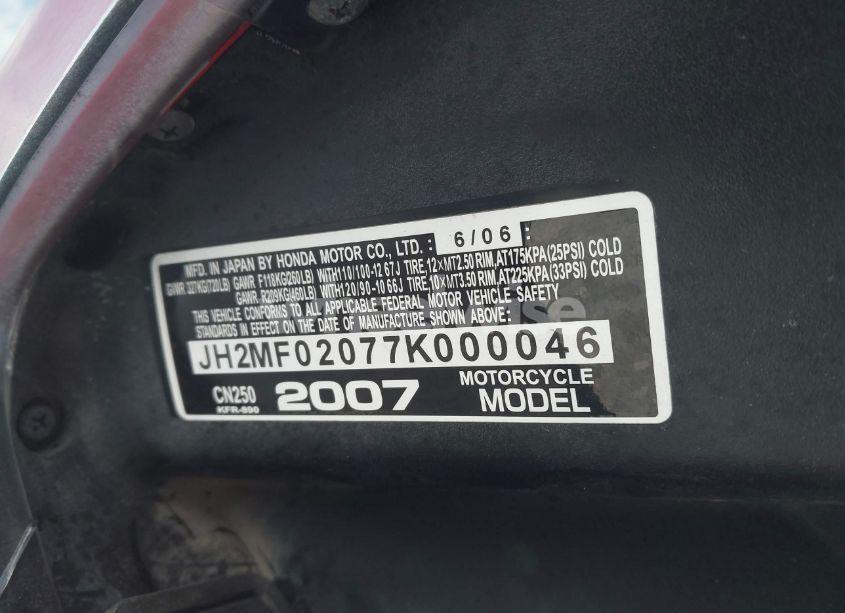Photo 10 of 2007 Honda Cn250 (VIN JH2MF02077K000046)