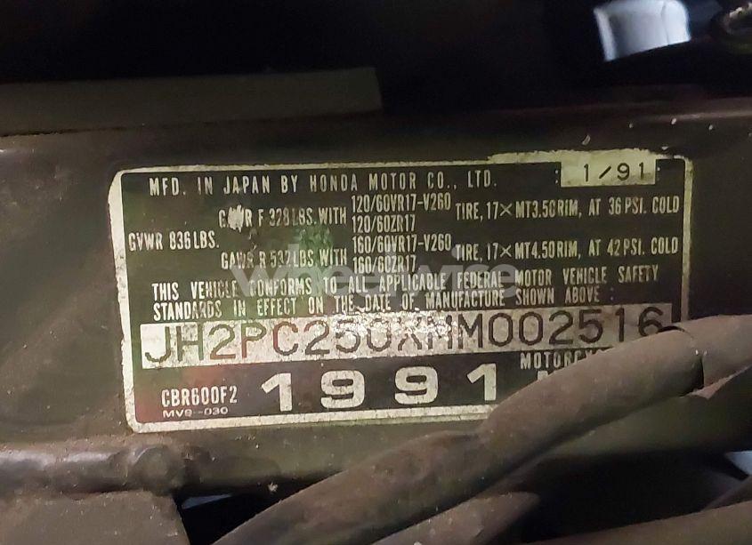 Photo 10 of 1991 Honda Cbr600 F2 (VIN JH2PC250XMM002516)