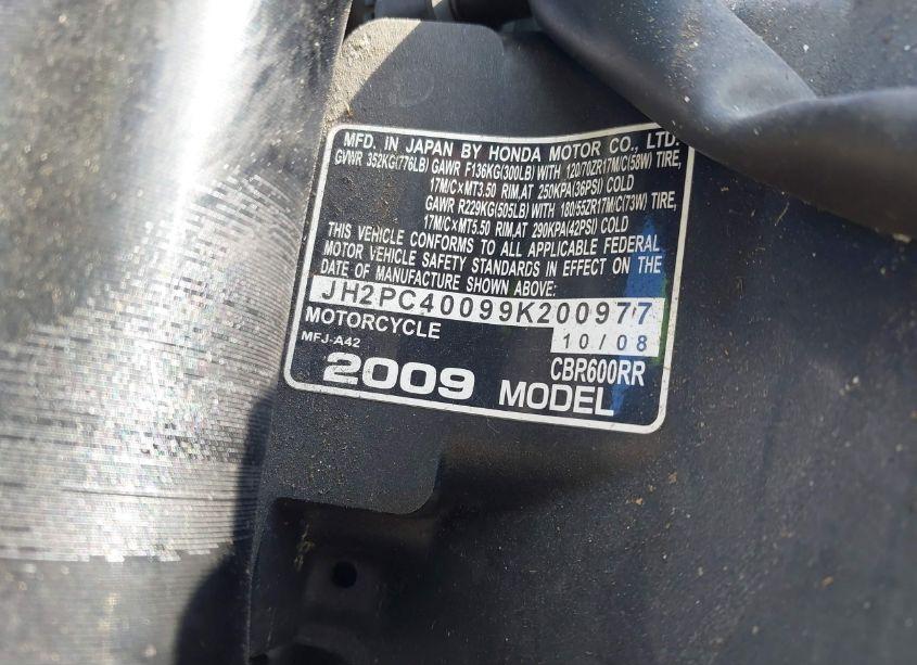 Photo 10 of 2009 Honda Cbr600 RR (VIN JH2PC40099K200977)