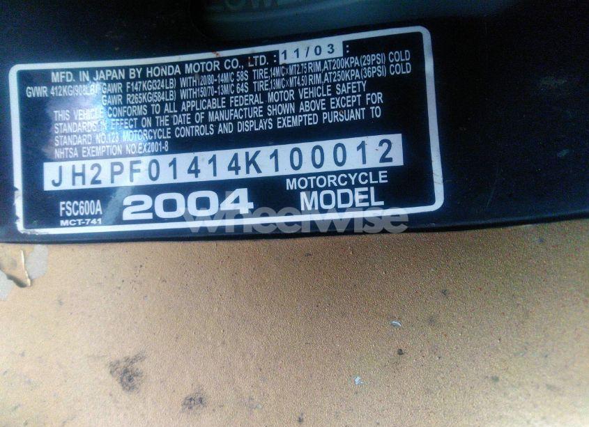 Photo 10 of 2004 Honda Fsc600 A (VIN JH2PF01414K100012)