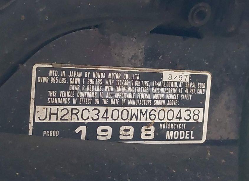 Photo 10 of 1998 Honda Pc800 (VIN JH2RC3400WM600438)