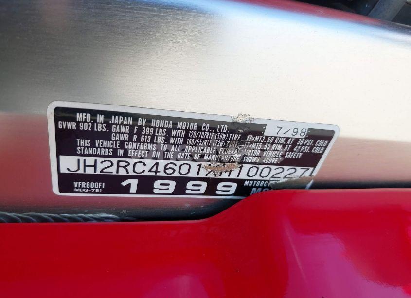 Photo 10 of 1999 Honda Vfr800 F1 (VIN JH2RC4601XM100227)