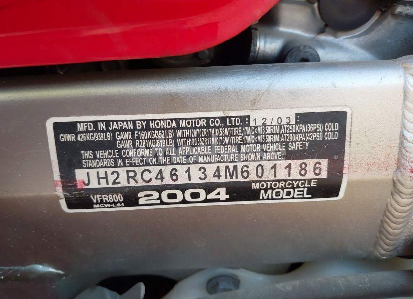 Photo 10 of 2004 Honda Vfr800 (VIN JH2RC46134M601186)