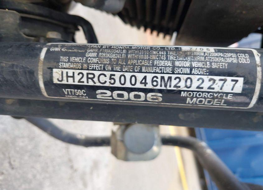 Photo 10 of 2006 Honda Vt750 C (VIN JH2RC50046M202277)