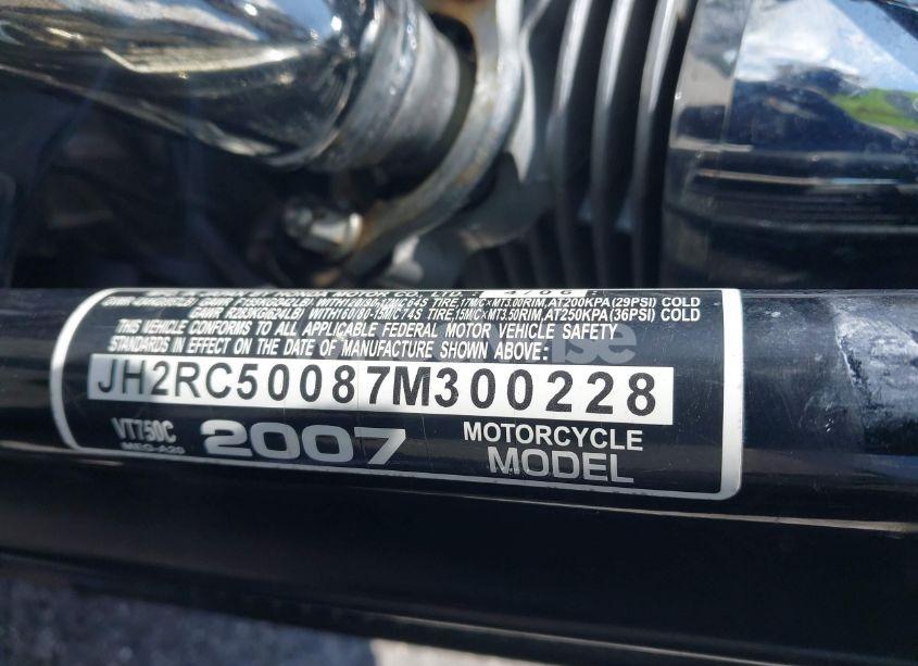 Photo 10 of 2007 Honda Vt750 (VIN JH2RC50087M300228)