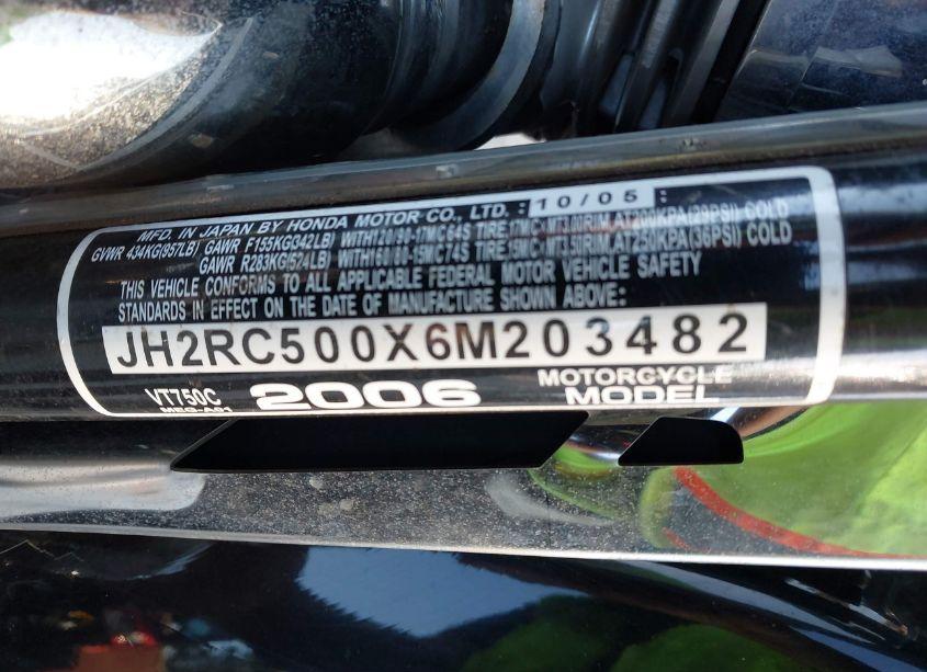Photo 10 of 2006 Honda Vt750 C (VIN JH2RC500X6M203482)