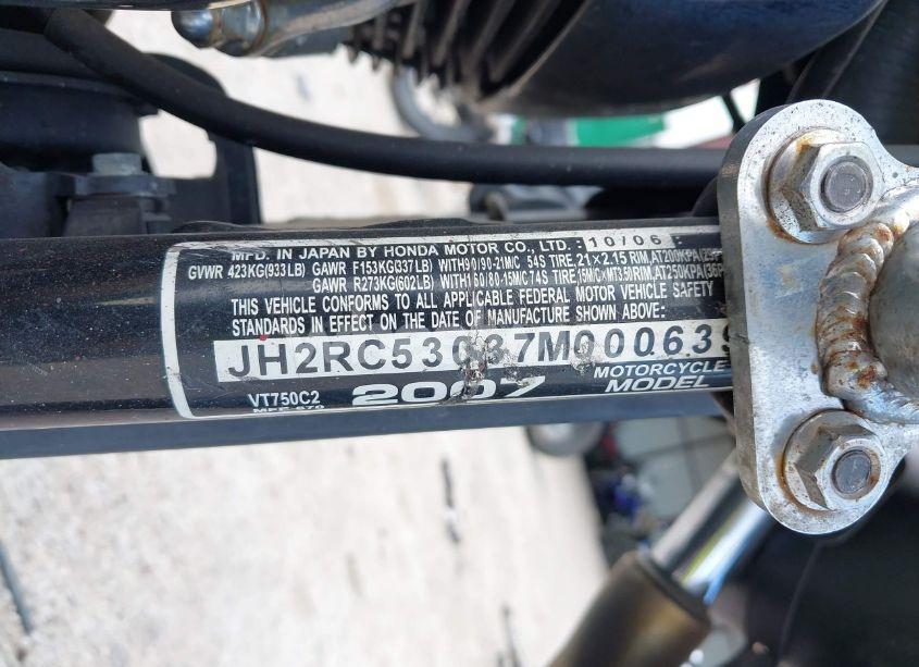 Photo 10 of 2007 Honda Vt750 C2 (VIN JH2RC53037M000639)