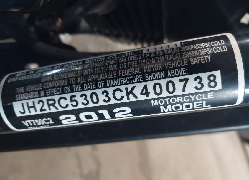 Photo 10 of 2012 Honda Vt750 C2 (VIN JH2RC5303CK400738)