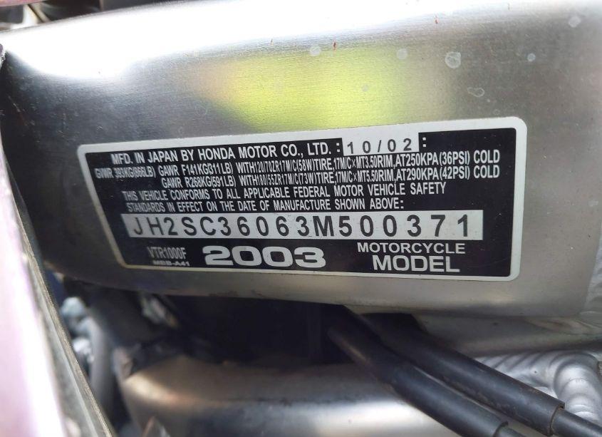 Photo 10 of 2003 Honda Vtr1000 F (VIN JH2SC36063M500371)