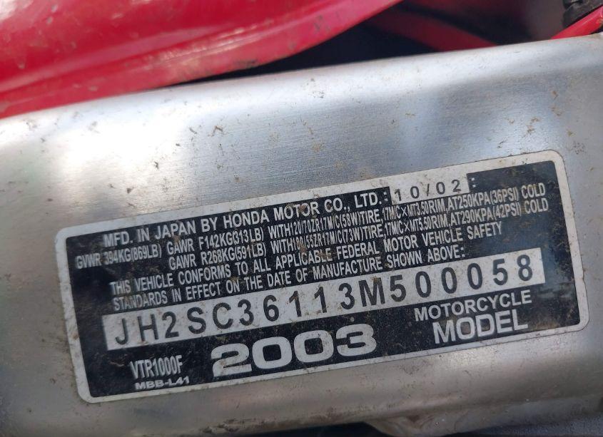 Photo 10 of 2003 Honda Vtr1000 F (VIN JH2SC36113M500058)