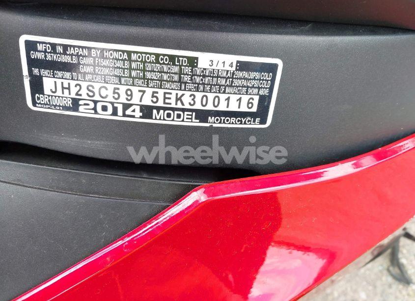 Photo 10 of 2014 Honda Cbr1000 RR (VIN JH2SC5975EK300116)