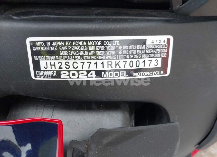 Photo 10 of 2024 Honda Cbr1000 RR (VIN JH2SC7711RK700173)