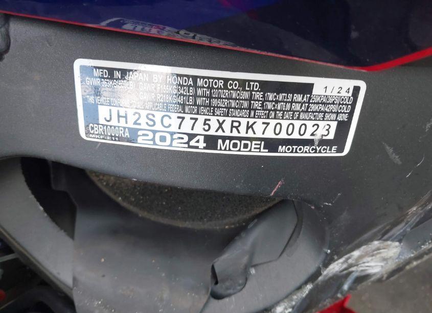 Photo 10 of 2024 Honda Cbr1000 RA (VIN JH2SC775XRK700028)