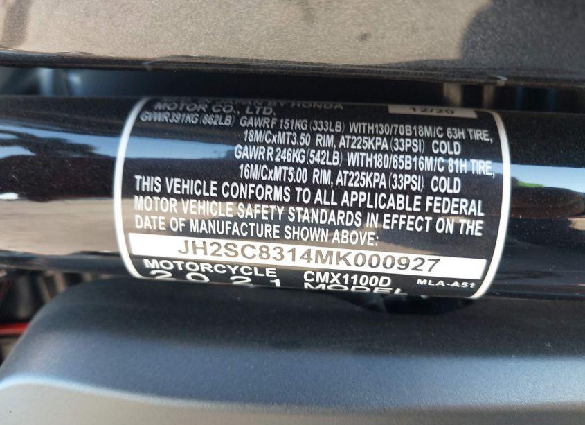 Photo 10 of 2021 Honda Cmx1100 D (VIN JH2SC8314MK000927)