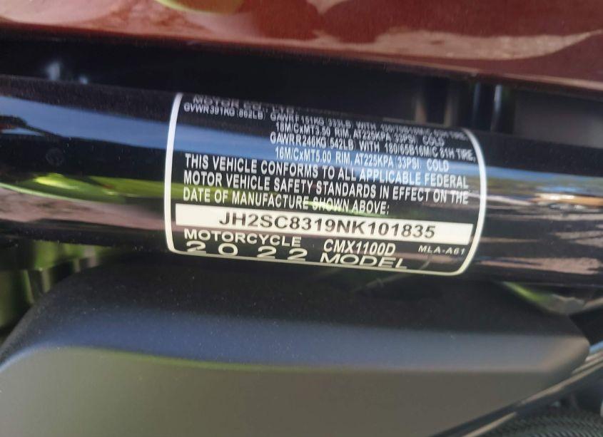Photo 10 of 2022 Honda Cmx1100 D (VIN JH2SC8319NK101835)