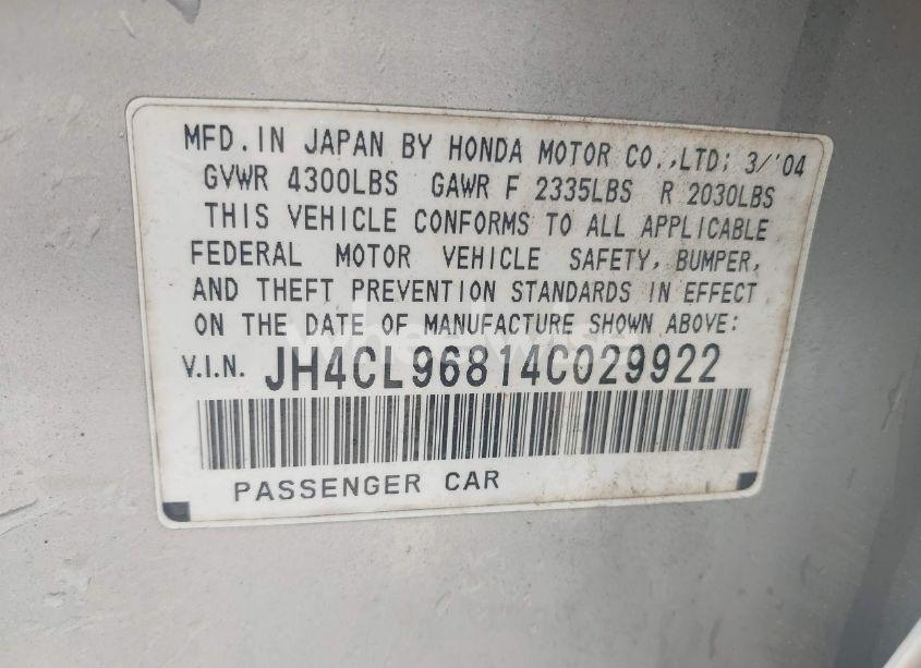 Photo 9 of 2004 Acura Tsx N/A (VIN JH4CL96814C029922)