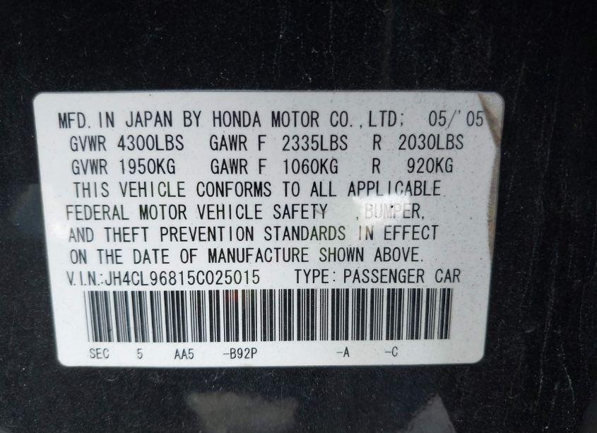 Photo 9 of 2005 Acura Tsx N/A (VIN JH4CL96815C025015)