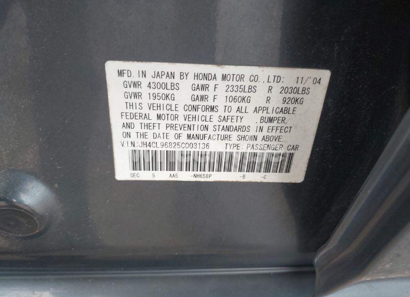Photo 9 of 2005 Acura Tsx N/A (VIN JH4CL96825C003136)