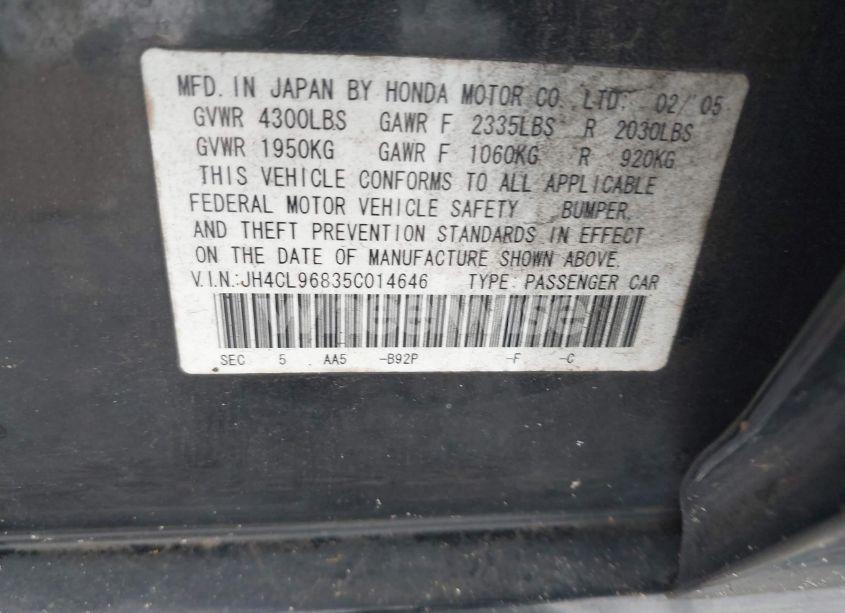 Photo 9 of 2005 Acura Tsx N/A (VIN JH4CL96835C014646)