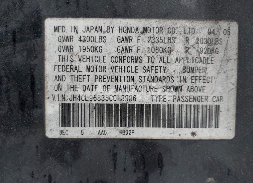 Photo 9 of 2005 Acura Tsx N/A (VIN JH4CL96835C018986)