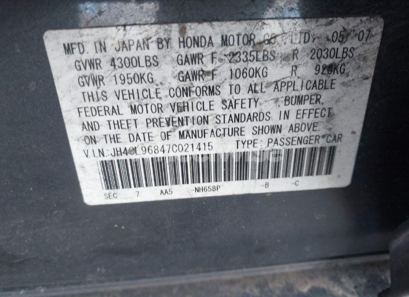 Photo 9 of 2007 Acura Tsx N/A (VIN JH4CL96847C021415)