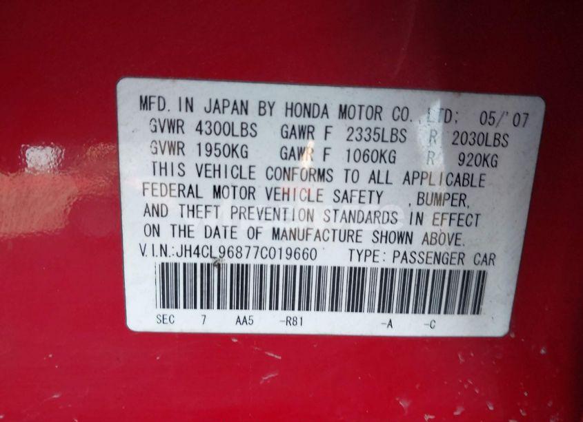 Photo 9 of 2007 Acura Tsx (VIN JH4CL96877C019660)