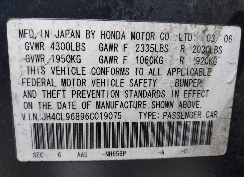 Photo 9 of 2006 Acura Tsx (VIN JH4CL96896C019075)