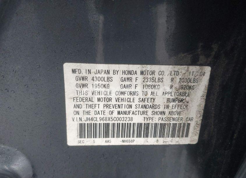 Photo 9 of 2005 Acura Tsx N/A (VIN JH4CL968X5C003238)