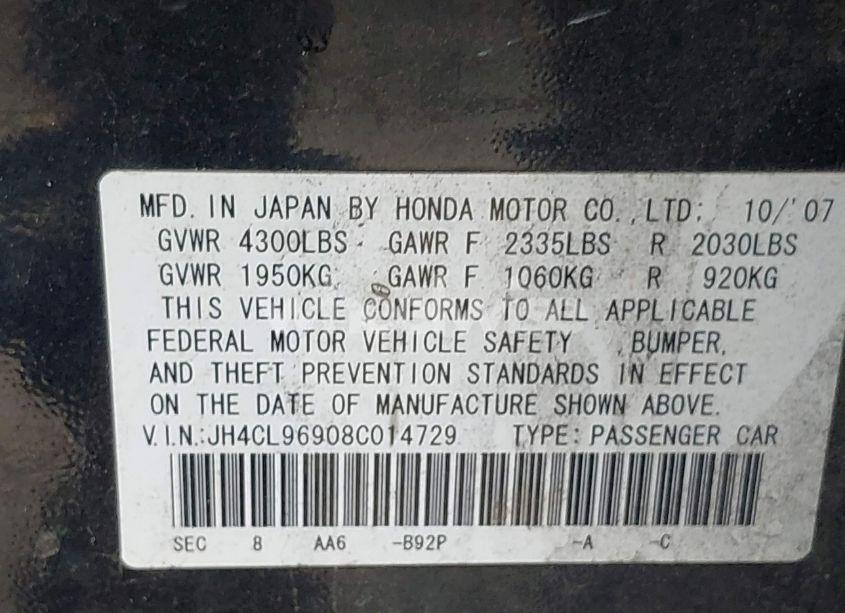 Photo 9 of 2008 Acura Tsx N/A (VIN JH4CL96908C014729)