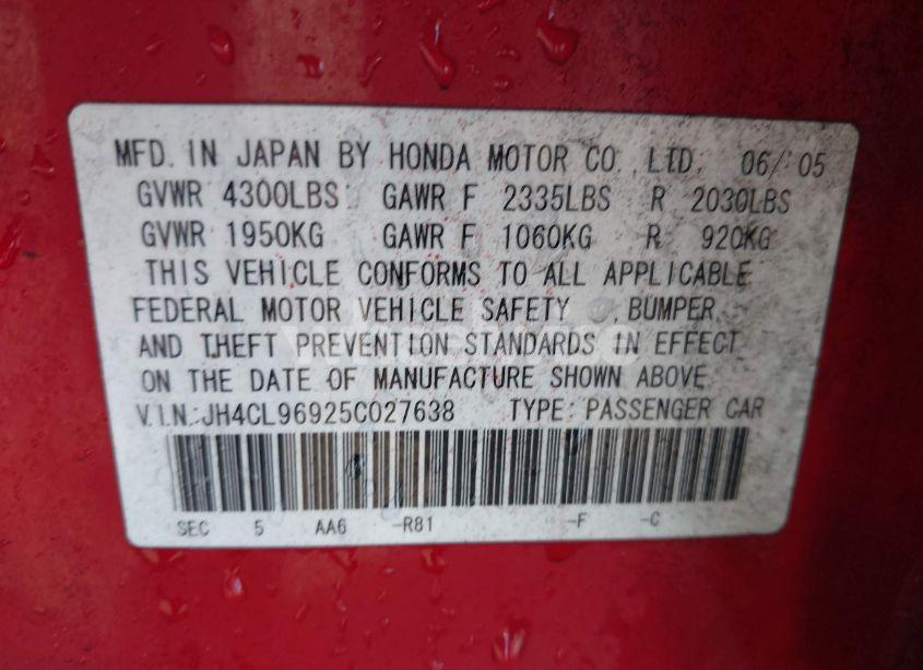 Photo 9 of 2005 Acura Tsx N/A (VIN JH4CL96925C027638)