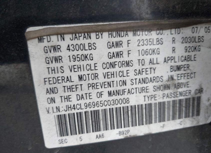 Photo 9 of 2005 Acura Tsx N/A (VIN JH4CL96965C030008)