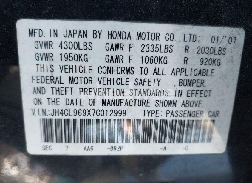 Photo 9 of 2007 Acura Tsx N/A (VIN JH4CL969X7C012999)