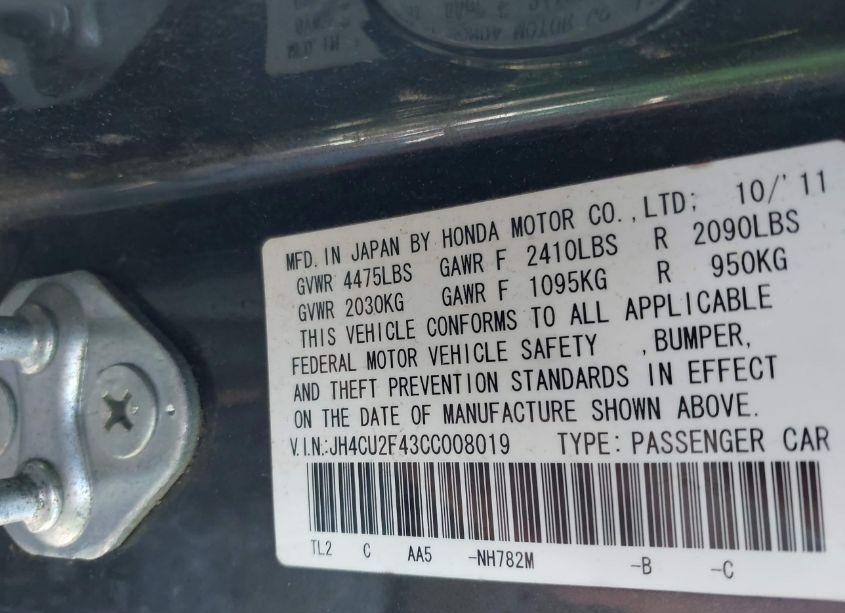 Photo 9 of 2012 Acura Tsx 2.4 (VIN JH4CU2F43CC008019)