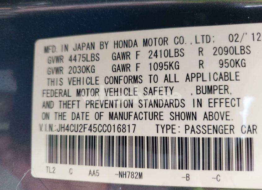 Photo 9 of 2012 Acura Tsx 2.4 (VIN JH4CU2F45CC016817)
