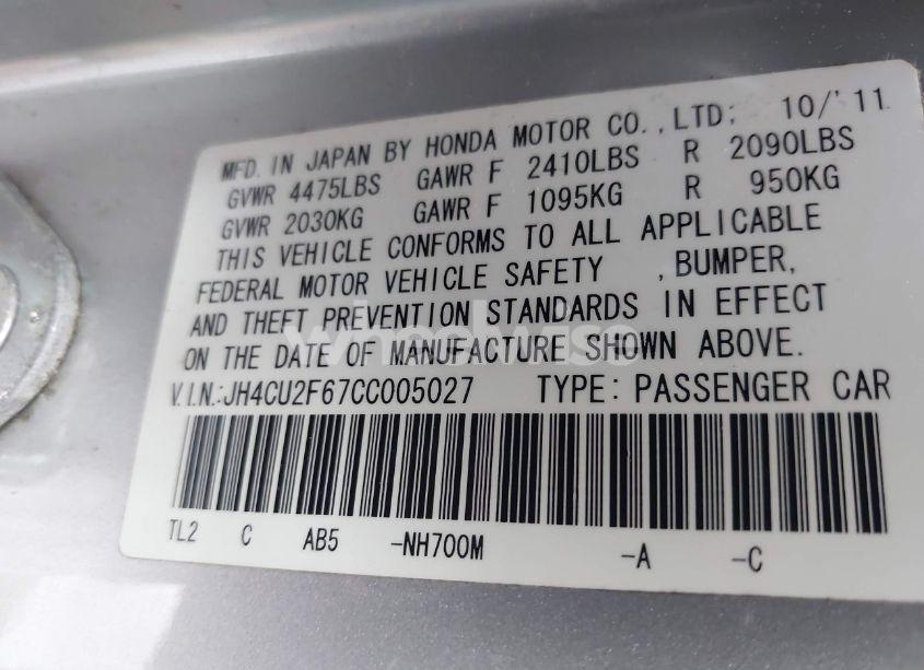 Photo 9 of 2012 Acura Tsx 2.4 (VIN JH4CU2F67CC005027)