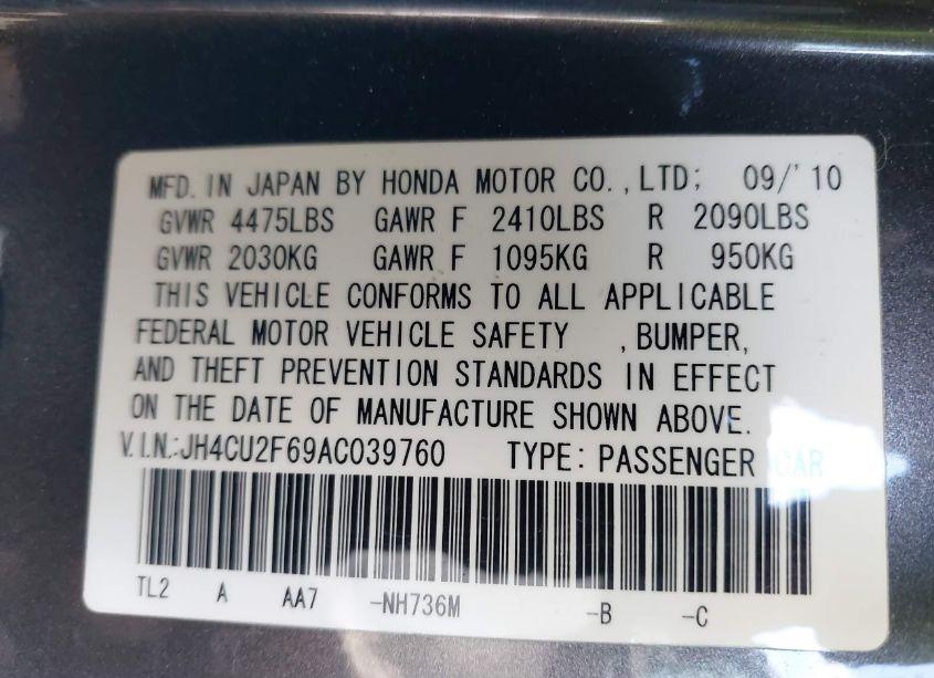 Photo 9 of 2010 Acura Tsx 2.4/2.4 (A5) (VIN JH4CU2F69AC039760)
