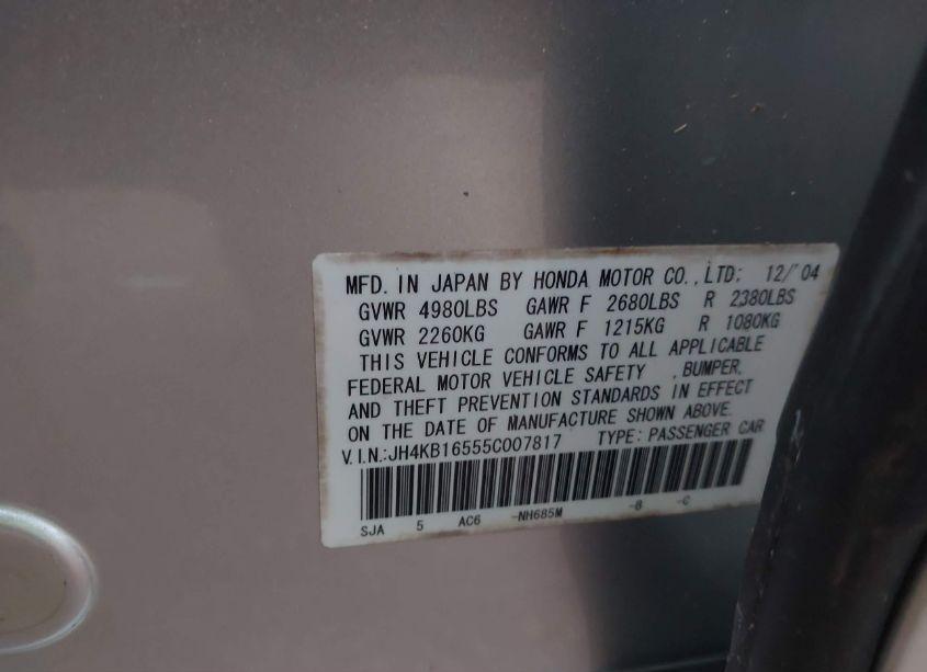 Photo 9 of 2005 Acura Rl 3.5 (48-STATE ONLY) (A5) (VIN JH4KB16555C007817)