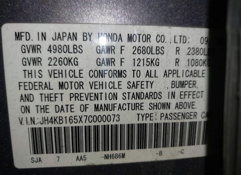 Photo 9 of 2007 Acura Rl 3.5 (VIN JH4KB165X7C000073)