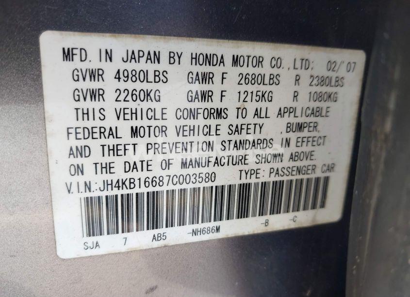 Photo 9 of 2007 Acura Rl 3.5 (VIN JH4KB16687C003580)