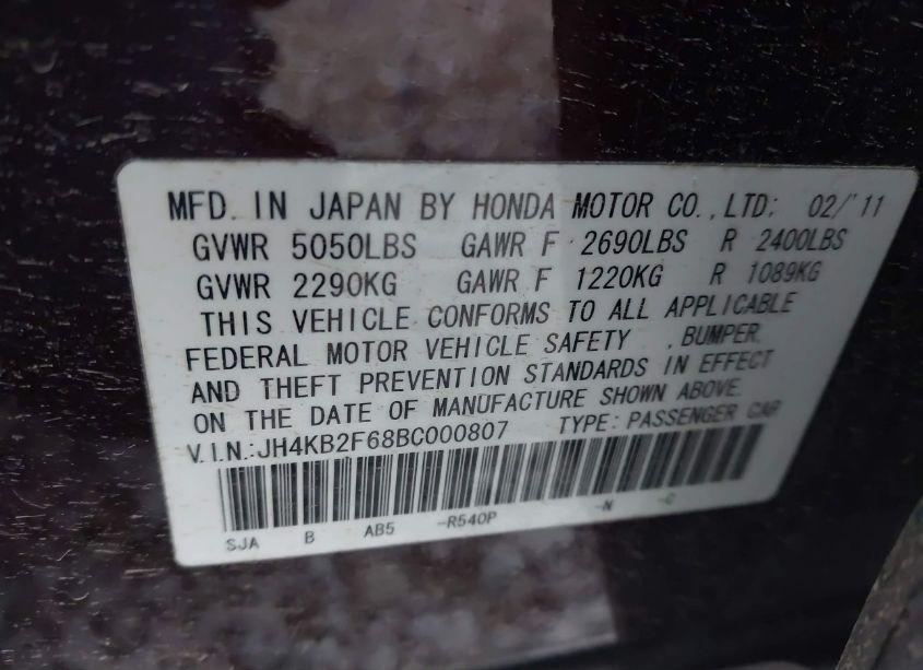 Photo 9 of 2011 Acura Rl 3.7 (VIN JH4KB2F68BC000807)