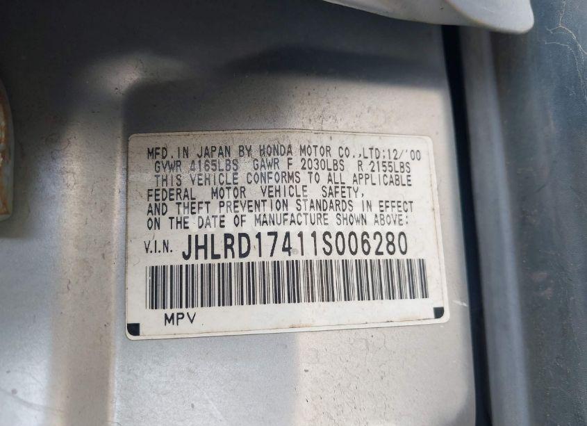 Photo 9 of 2001 Honda Cr-v LX (VIN JHLRD17411S006280)