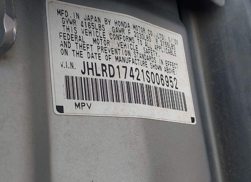 Photo 9 of 2001 Honda Cr-v LX (VIN JHLRD17421S006952)