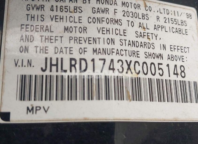 Photo 9 of 1999 Honda Cr-v LX (VIN JHLRD1743XC005148)